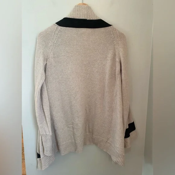 Banana Republic Open Front Cardigan Sweater Cream Black Small Merino Wool Blend - Picture 5 of 11